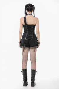Punk-Inspired Leather Corset with Side Zipper, Eyelet Lacing and Waist Belt CW096