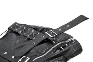 Punk-Inspired Leather Corset with Side Zipper, Eyelet Lacing and Waist Belt CW096