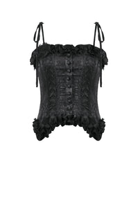 Elegant Floral Jacquard Bustier with Lace & Rose Detail CW097