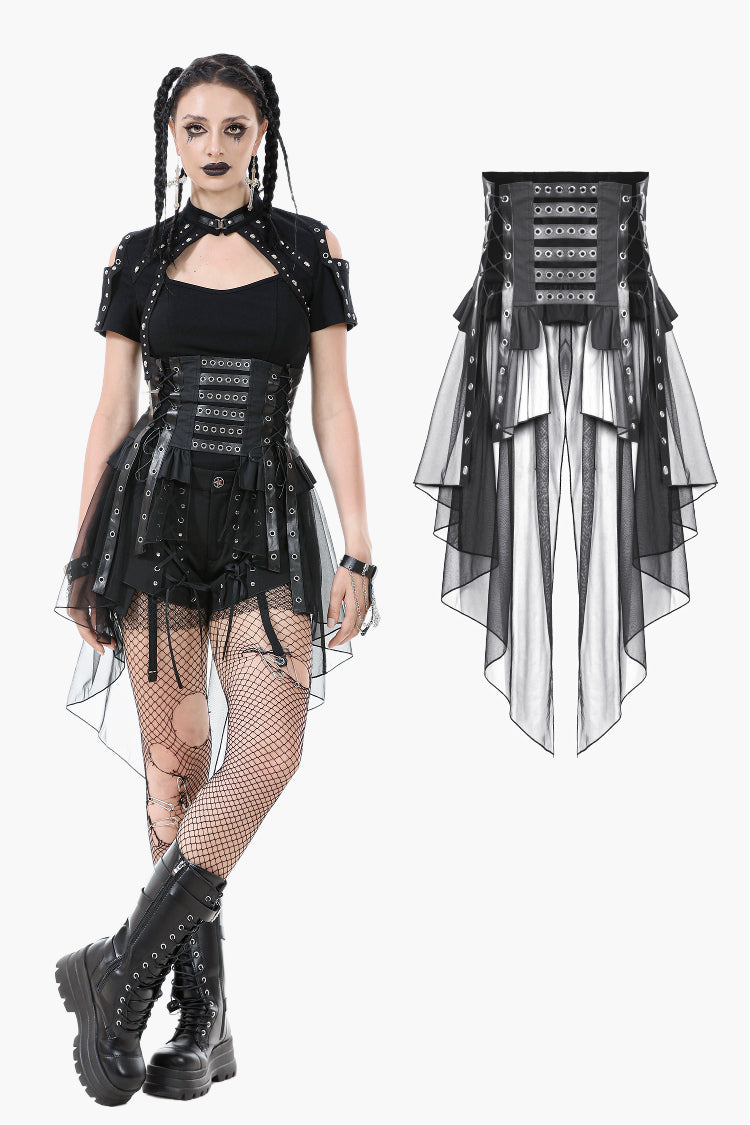 Industrial Grommet Lace-Up High-low Corset with Mesh Hem CW098