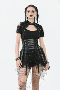 Industrial Grommet Lace-Up High-low Corset with Mesh Hem CW098