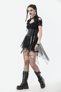Industrial Grommet Lace-Up High-low Corset with Mesh Hem CW098