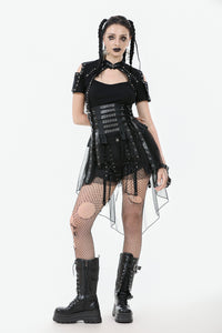 Industrial Grommet Lace-Up High-low Corset with Mesh Hem CW098
