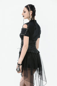 Industrial Grommet Lace-Up High-low Corset with Mesh Hem CW098