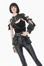 Load image into Gallery viewer, Dark Techwear Multi-Buckle Eyelet Leather Corset with Side Pouches CW103