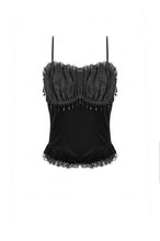 Load image into Gallery viewer, Gothic Retro Dark Cool Lace Mesh Patchwork Velvet Cami Top with Beaded Tassel Drops CW111