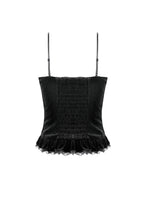 Load image into Gallery viewer, Gothic Retro Dark Cool Lace Mesh Patchwork Velvet Cami Top with Beaded Tassel Drops CW111