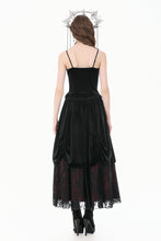Load image into Gallery viewer, Gothic Retro Dark Cool Lace Mesh Patchwork Velvet Cami Top with Beaded Tassel Drops CW111