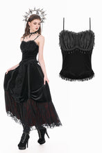 Load image into Gallery viewer, Gothic Retro Dark Cool Lace Mesh Patchwork Velvet Cami Top with Beaded Tassel Drops CW111