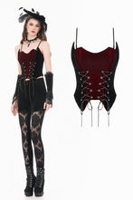 Load image into Gallery viewer, Gothic Retro Velvet Cami Top with Red Patchwork and Double-Row Eyelet Lacing CW112