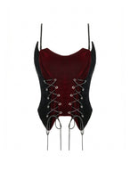 Load image into Gallery viewer, Gothic Retro Velvet Cami Top with Red Patchwork and Double-Row Eyelet Lacing CW112