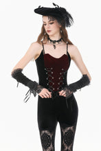 Load image into Gallery viewer, Gothic Retro Velvet Cami Top with Red Patchwork and Double-Row Eyelet Lacing CW112