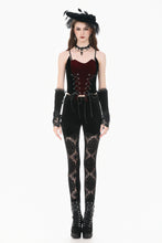 Load image into Gallery viewer, Gothic Retro Velvet Cami Top with Red Patchwork and Double-Row Eyelet Lacing CW112