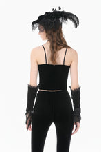 Load image into Gallery viewer, Gothic Retro Velvet Cami Top with Red Patchwork and Double-Row Eyelet Lacing CW112