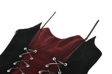 Load image into Gallery viewer, Gothic Retro Velvet Cami Top with Red Patchwork and Double-Row Eyelet Lacing CW112