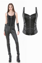 Load image into Gallery viewer, Gothic Punk Leather Patchwork Corset with Bone Zipper and Studded Buckle Straps CW114