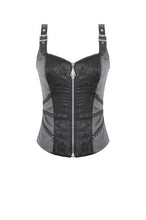 Load image into Gallery viewer, Gothic Punk Leather Patchwork Corset with Bone Zipper and Studded Buckle Straps CW114