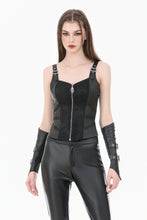 Load image into Gallery viewer, Gothic Punk Leather Patchwork Corset with Bone Zipper and Studded Buckle Straps CW114