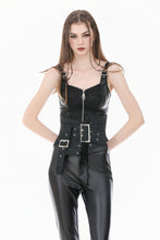 Load image into Gallery viewer, Gothic Punk Leather Patchwork Corset with Bone Zipper and Studded Buckle Straps CW114