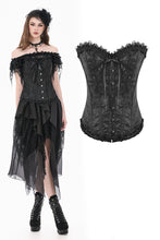 Load image into Gallery viewer, Gothic Court Jacquard Corset with Lace Ruffles and Metallic Busk  CW115