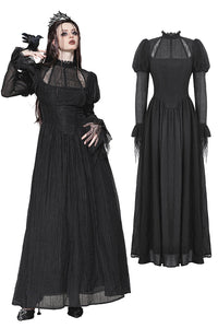 Black Negative Gothic Spiderweb Patchwork Princess Sleeve Maxi Dress DW1005