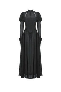 Black Negative Gothic Spiderweb Patchwork Princess Sleeve Maxi Dress DW1005