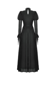 Black Negative Gothic Spiderweb Patchwork Princess Sleeve Maxi Dress DW1005