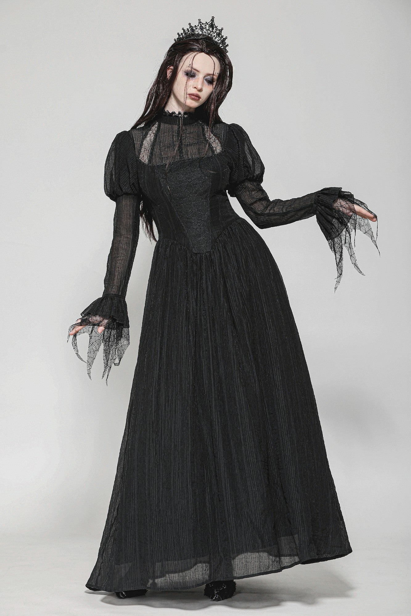 Black Negative Gothic Spiderweb Patchwork Princess Sleeve Maxi Dress DW1005 Black Negative Gothic Spiderweb Patchwork Princess Sleeve Maxi Dress DW1005