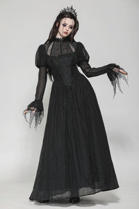 Black Negative Gothic Spiderweb Patchwork Princess Sleeve Maxi Dress DW1005