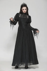 Black Negative Gothic Spiderweb Patchwork Princess Sleeve Maxi Dress DW1005