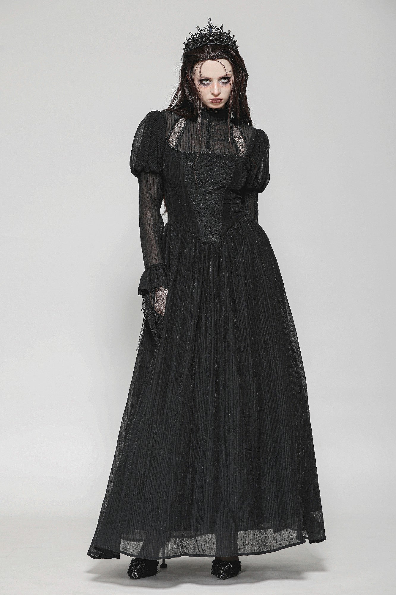 Black Negative Gothic Spiderweb Patchwork Princess Sleeve Maxi Dress D DARK IN LOVE Black Negative Gothic Spiderweb Patchwork Princess Sleeve Maxi Dress D DARK IN LOVE
