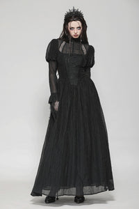 Black Negative Gothic Spiderweb Patchwork Princess Sleeve Maxi Dress DW1005