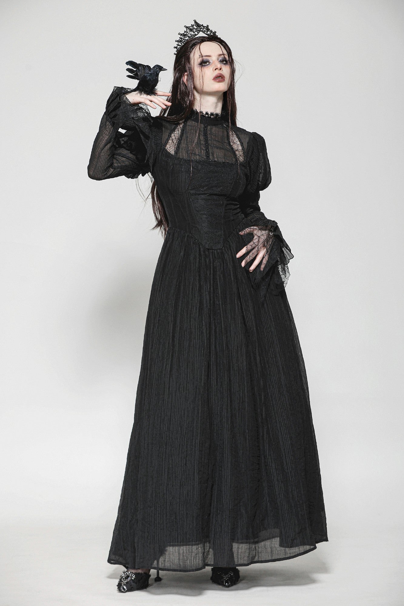 Black Negative Gothic Spiderweb Patchwork Princess Sleeve Maxi Dress DW1005 Black Negative Gothic Spiderweb Patchwork Princess Sleeve Maxi Dress DW1005