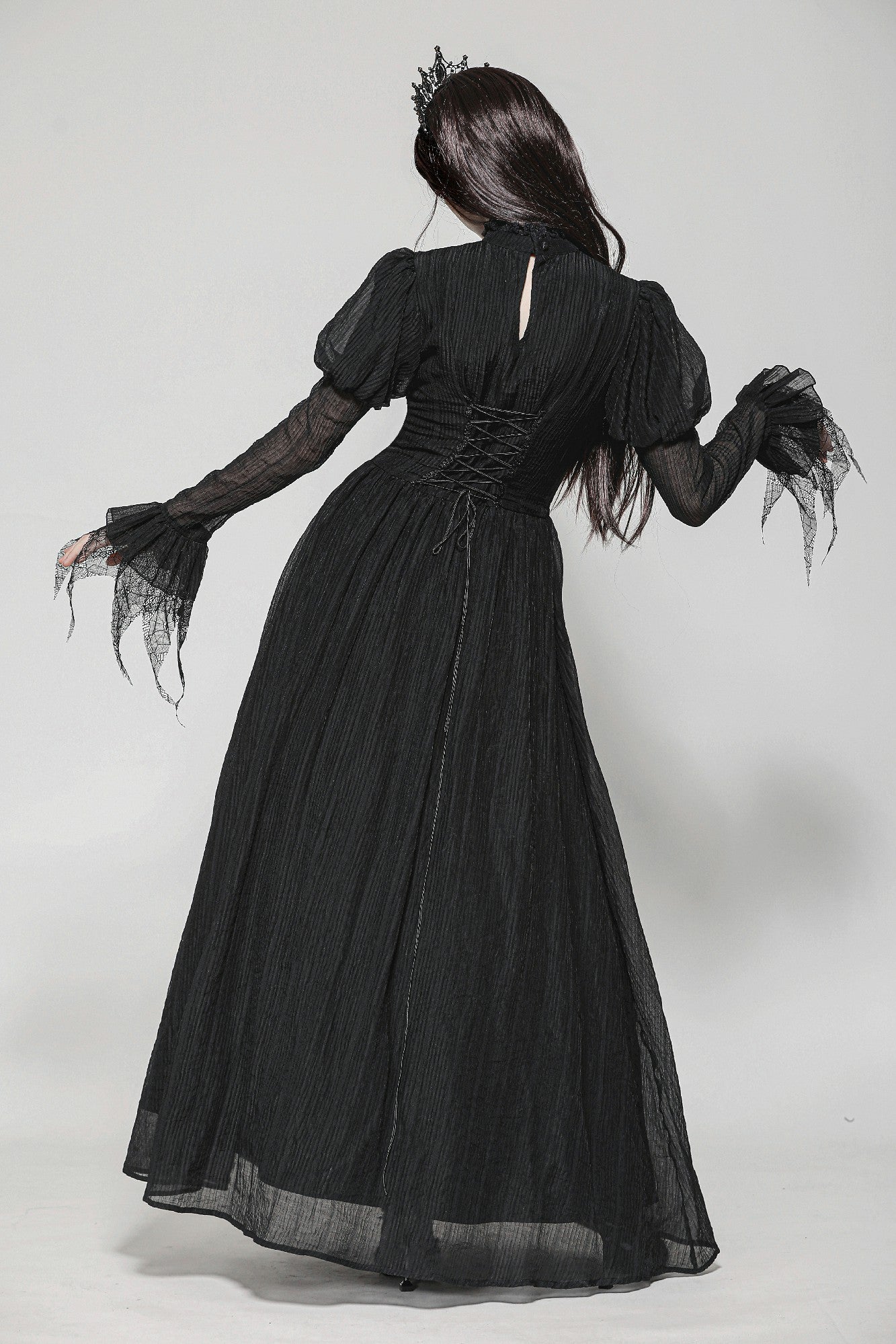 Black Negative Gothic Spiderweb Patchwork Princess Sleeve Maxi Dress D DARK IN LOVE Black Negative Gothic Spiderweb Patchwork Princess Sleeve Maxi Dress D DARK IN LOVE