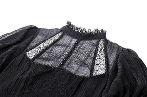 Black Negative Gothic Spiderweb Patchwork Princess Sleeve Maxi Dress DW1005