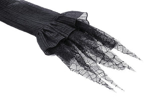 Black Negative Gothic Spiderweb Patchwork Princess Sleeve Maxi Dress DW1005