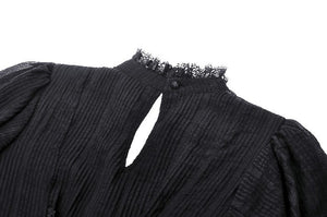 Black Negative Gothic Spiderweb Patchwork Princess Sleeve Maxi Dress DW1005