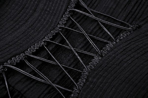 Black Negative Gothic Spiderweb Patchwork Princess Sleeve Maxi Dress DW1005