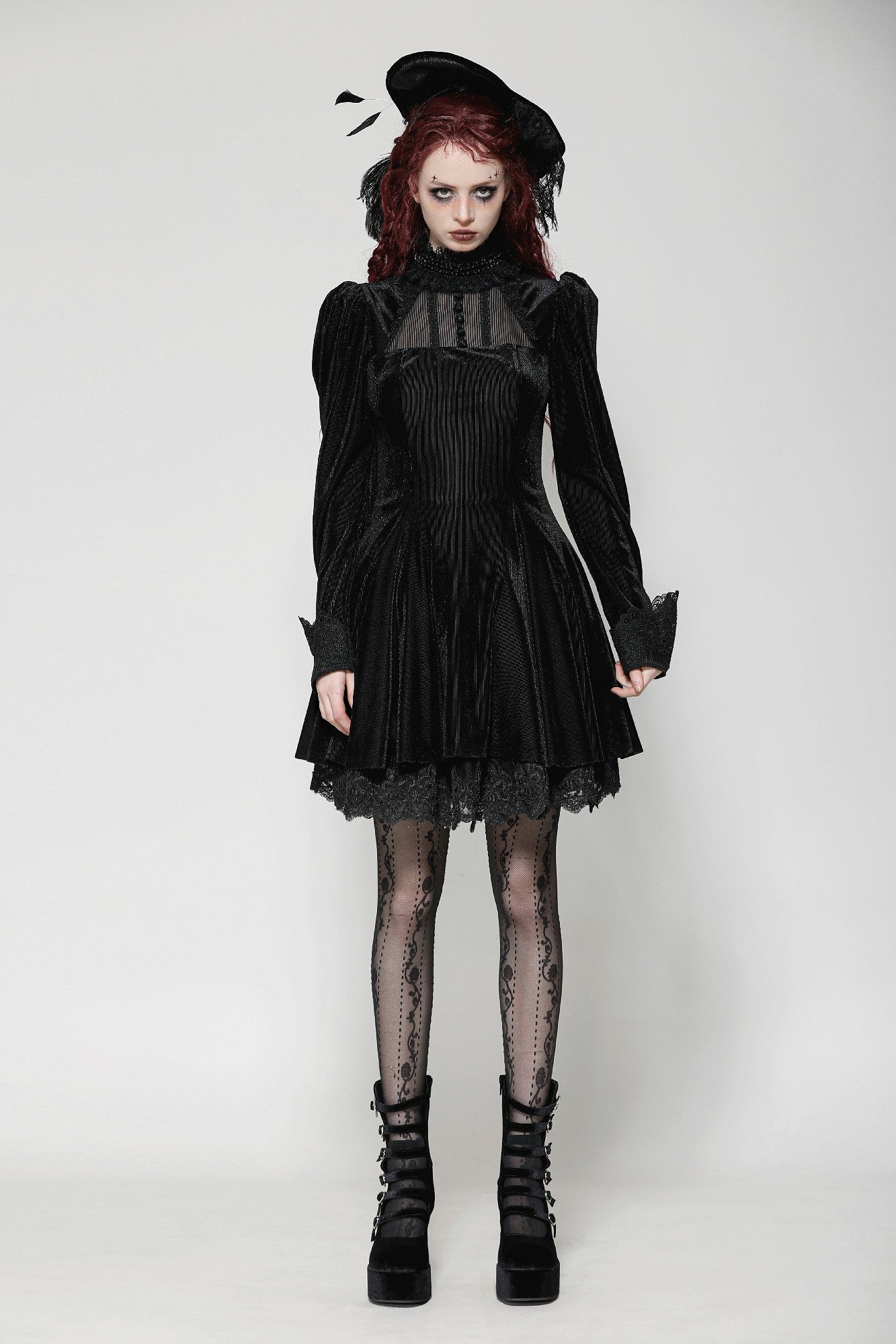 black velvet and lace goth dress Gothic Dramatic Black Velvet Lace Asymmetrical Dress