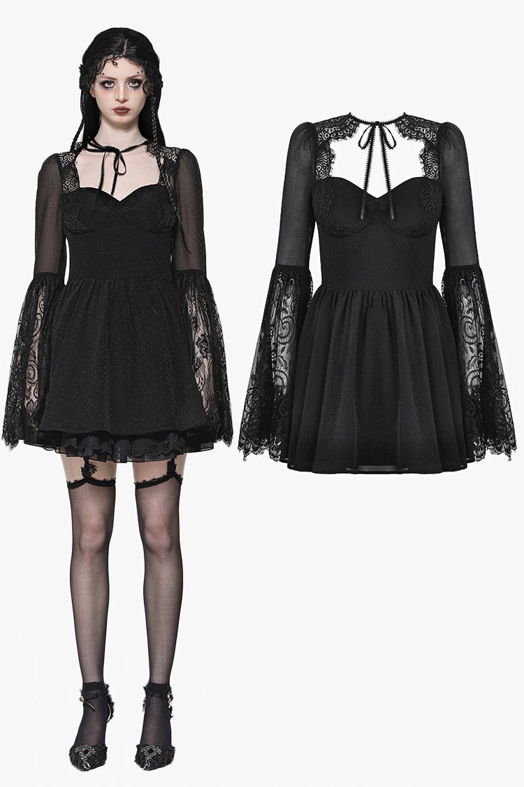 Black Gothic Mesh Patchwork Back Lace-up Everyday Dress DW1007