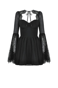 Black Gothic Mesh Patchwork Back Lace-up Everyday Dress DW1007