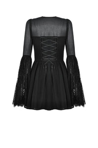 Black Gothic Mesh Patchwork Back Lace-up Everyday Dress DW1007