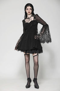 Black Gothic Mesh Patchwork Back Lace-up Everyday Dress DW1007