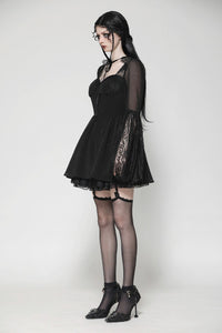 Black Gothic Mesh Patchwork Back Lace-up Everyday Dress DW1007
