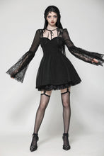 Load image into Gallery viewer, Black Gothic Mesh Patchwork Back Lace-up Everyday Dress DW1007