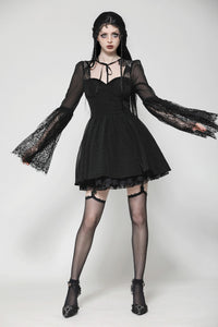 Black Gothic Mesh Patchwork Back Lace-up Everyday Dress DW1007