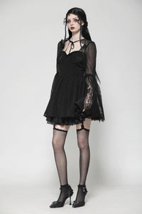 Black Gothic Mesh Patchwork Back Lace-up Everyday Dress DW1007