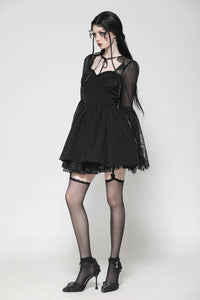 Black Gothic Mesh Patchwork Back Lace-up Everyday Dress DW1007