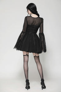 Black Gothic Mesh Patchwork Back Lace-up Everyday Dress DW1007