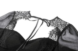 Black Gothic Mesh Patchwork Back Lace-up Everyday Dress DW1007